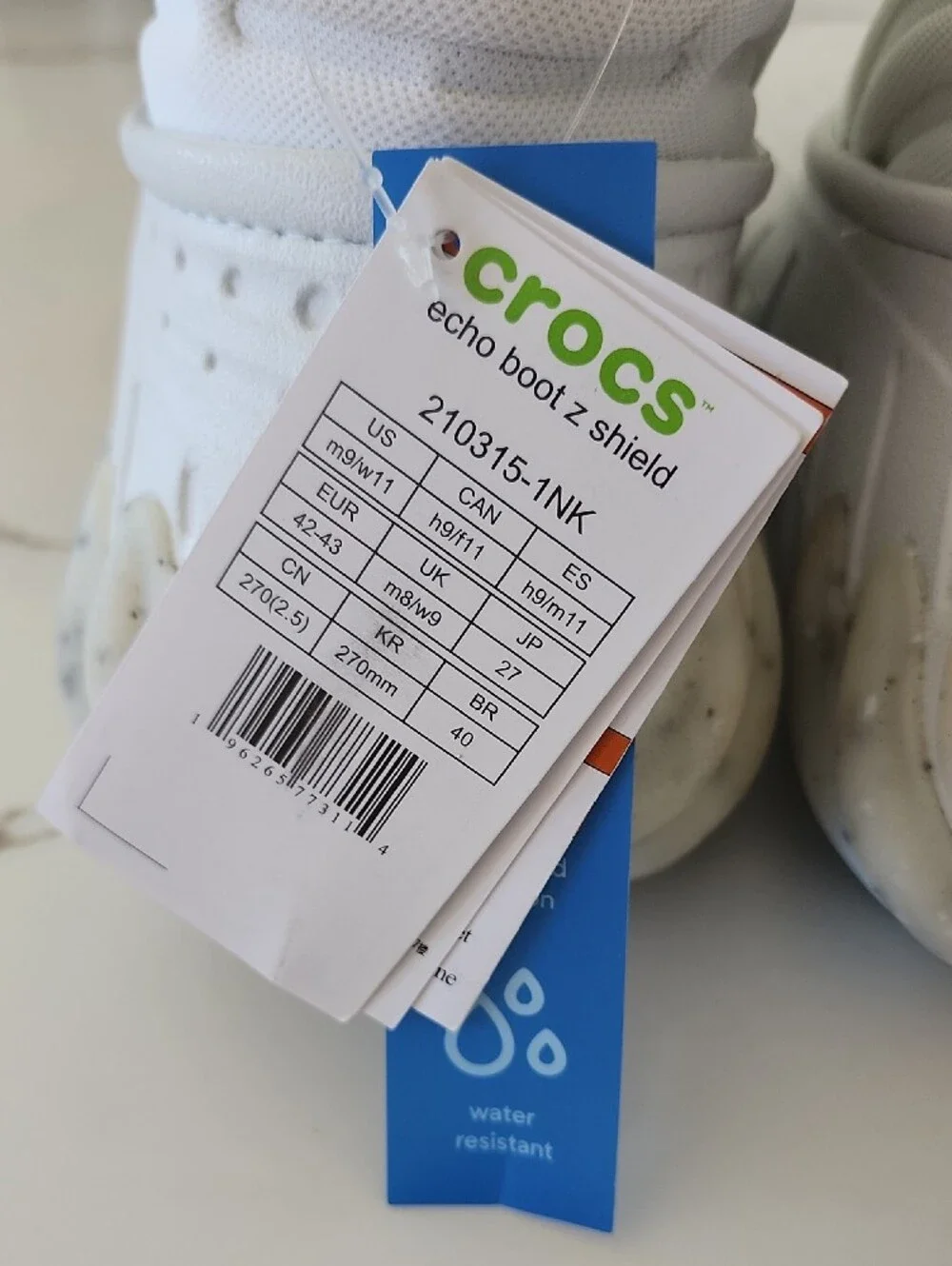 Crocs Echo Boot Z Shield White Unisex M9/W11 Waterproof Snow Boots NWT